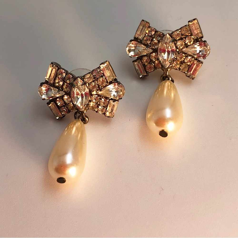Vintage AB Stone and Faux Pearl Drop Earrings